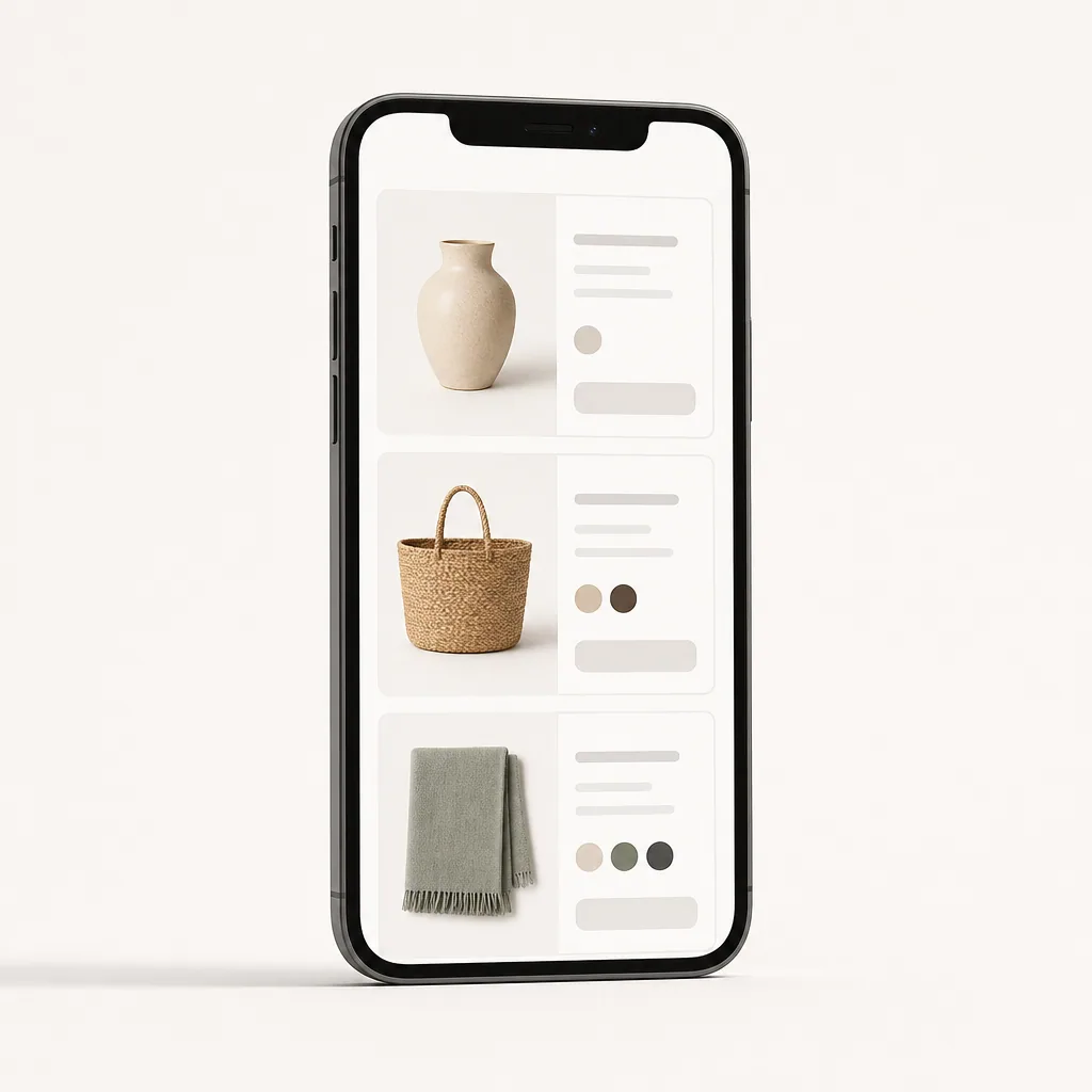 Overskueligt produktkatalog på mobil