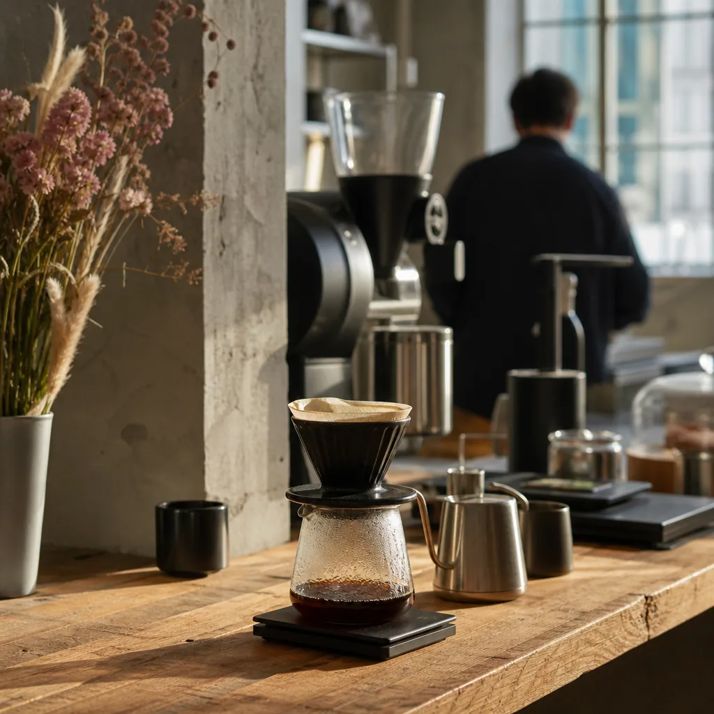MØRK Risteri & Kaffebar minimalistisk interior med træ og naturlys