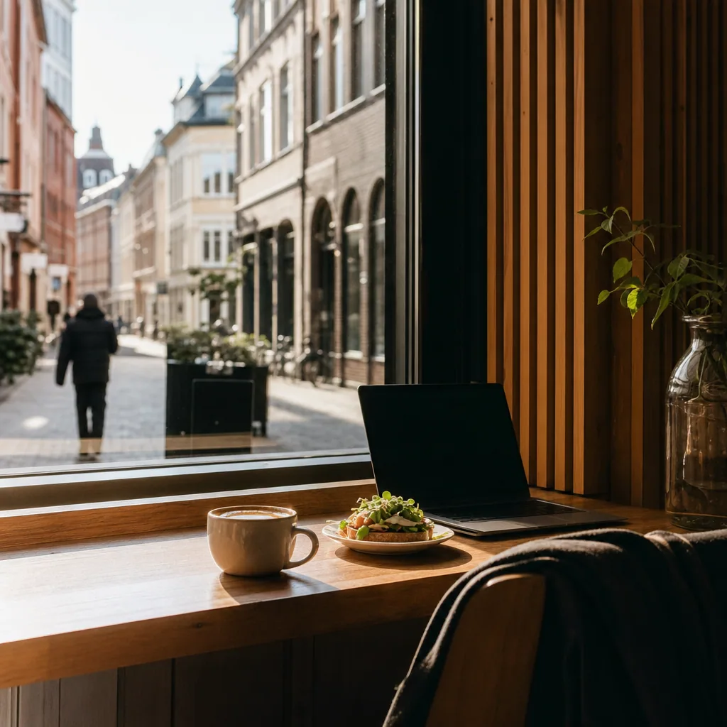 Vindue-plads med blødt lys på Kaffebaren