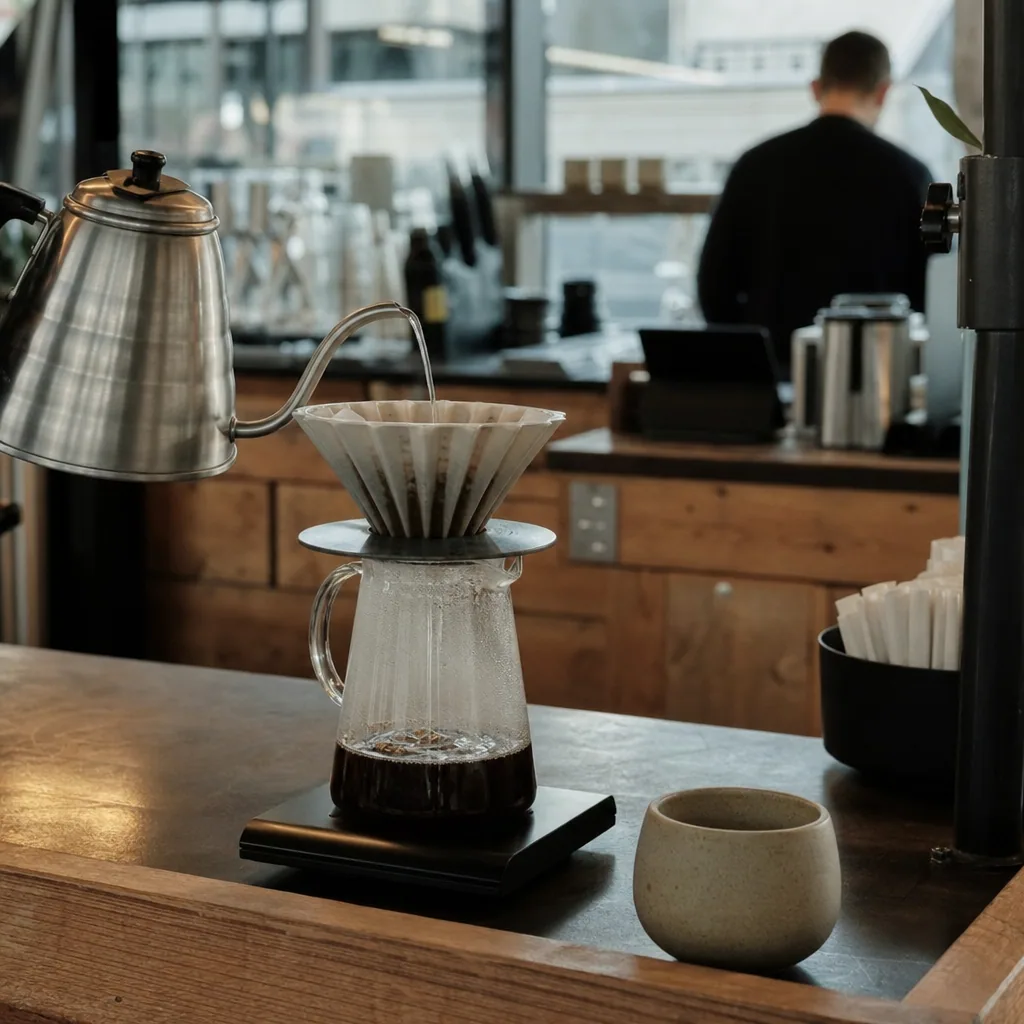 Barista ved espresso-maskine
