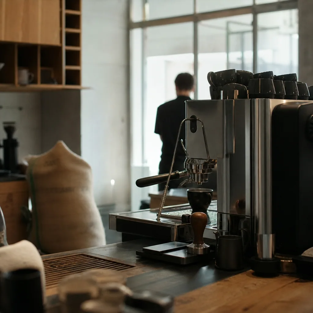 Nordic Coffee House indretning med synlige ristningsudstyr