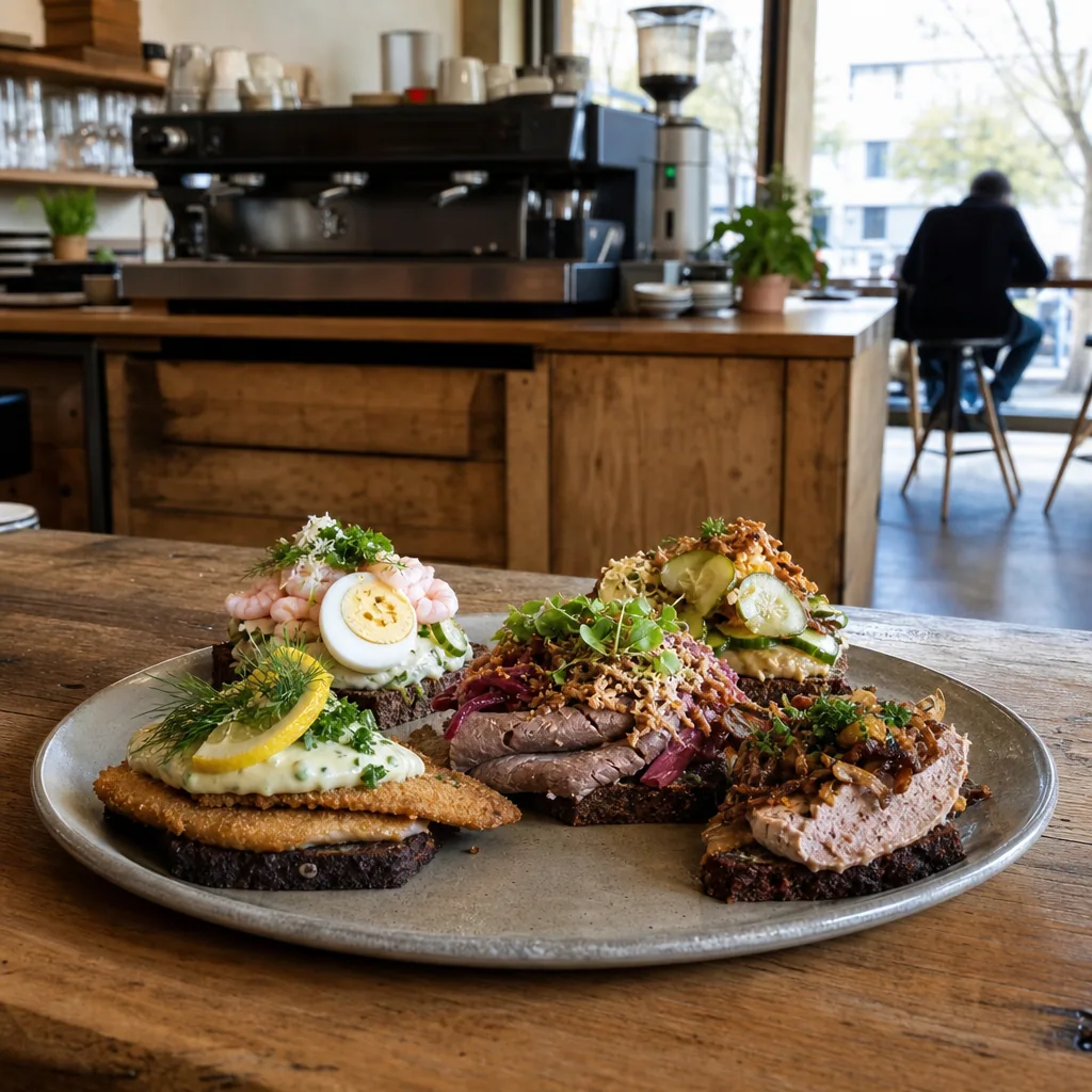 Traditionelt dansk smørrebrød med klassiske pålæg