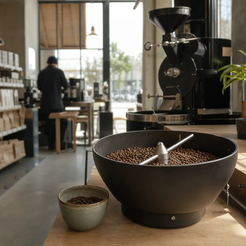 Kaffebønner på display