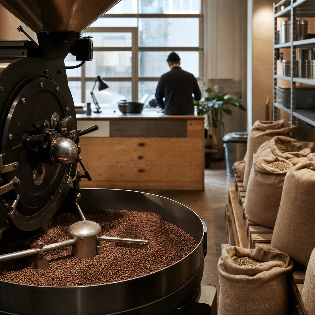Kaffe og morgenmad på bord