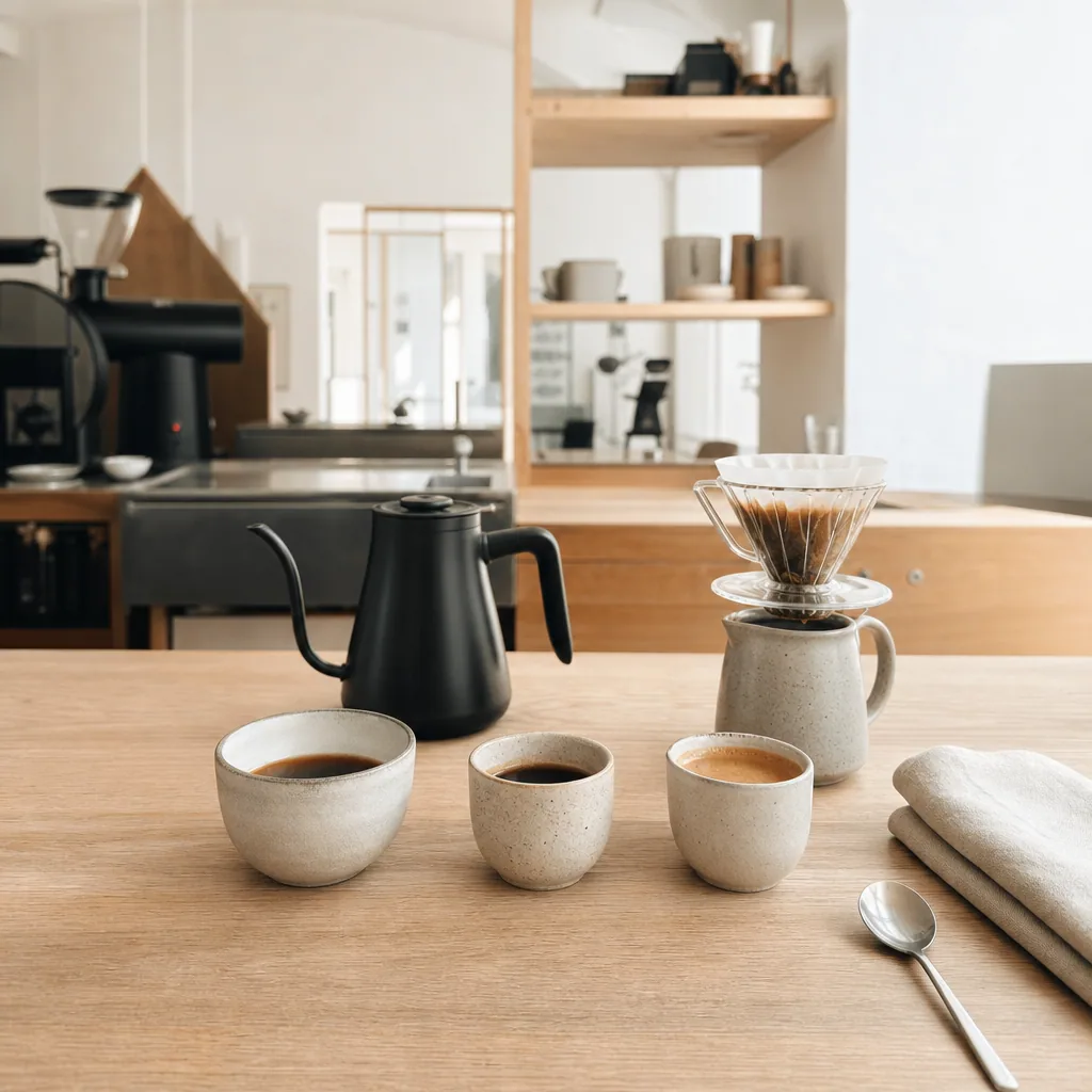 Gæst nyder kaffe ved bord