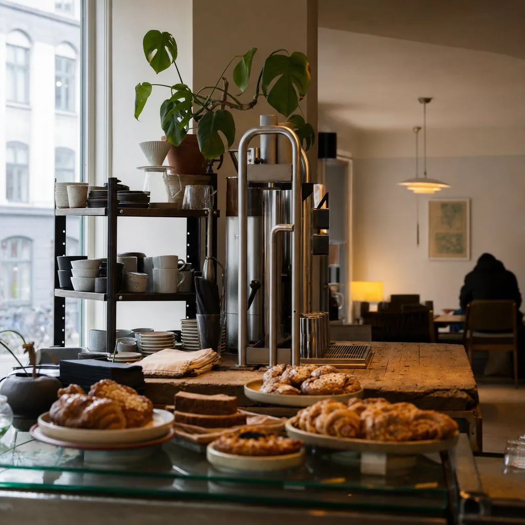 Interiør af Darcy's Kaffe med borde og seating