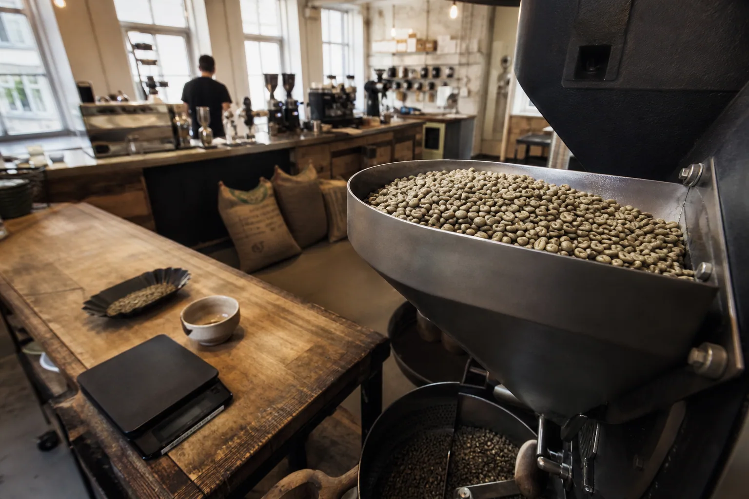 Kahvebean roasting proces der viser håndværk og kontrol