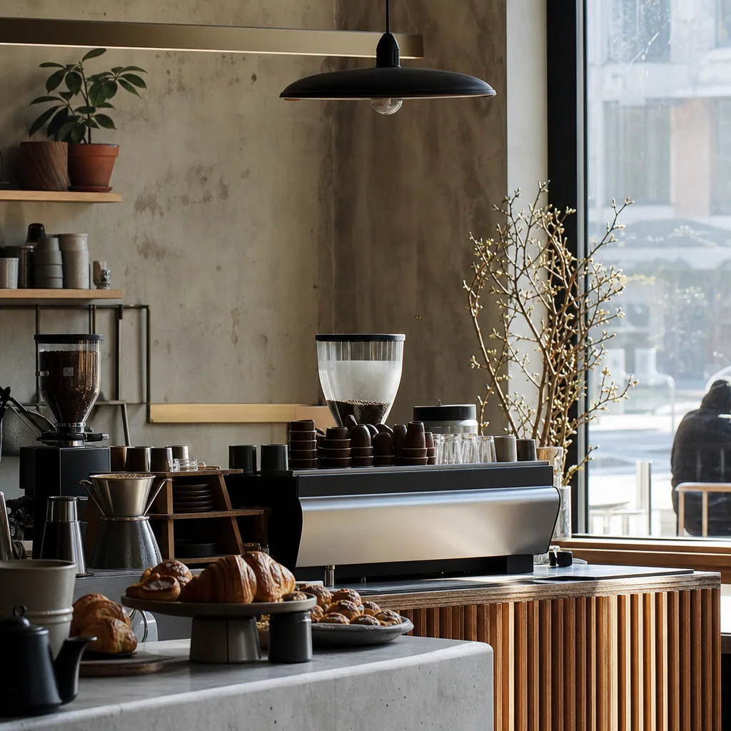 Bardisk med espresso-maskine og barista-arbejde
