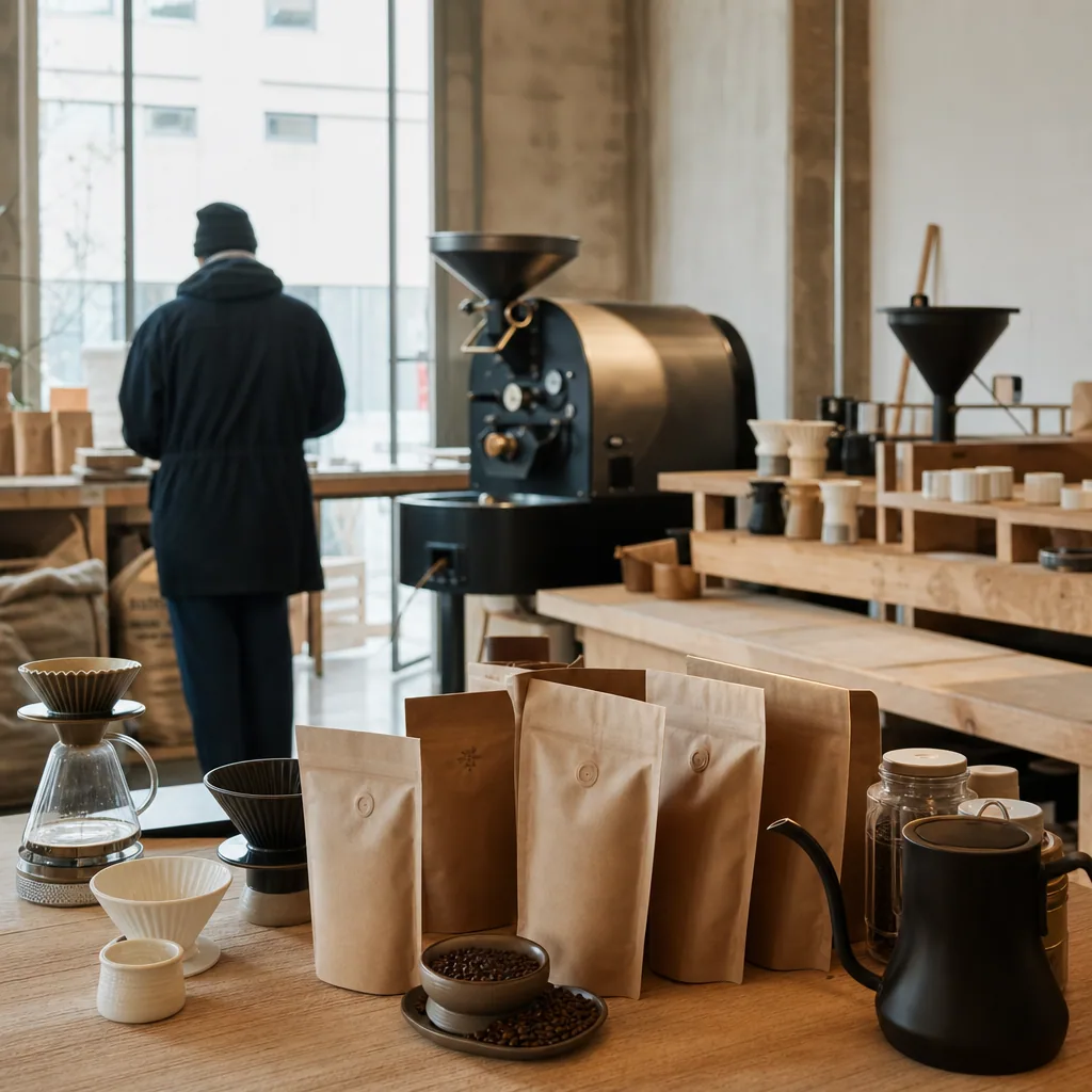Sydhavnskaffe indretning - kaffebønner på hylder