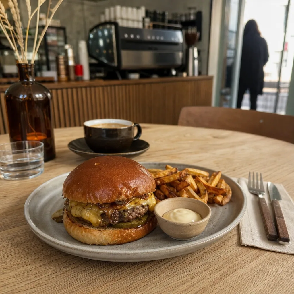 Hjemmestøbt burger fra Café Zappa