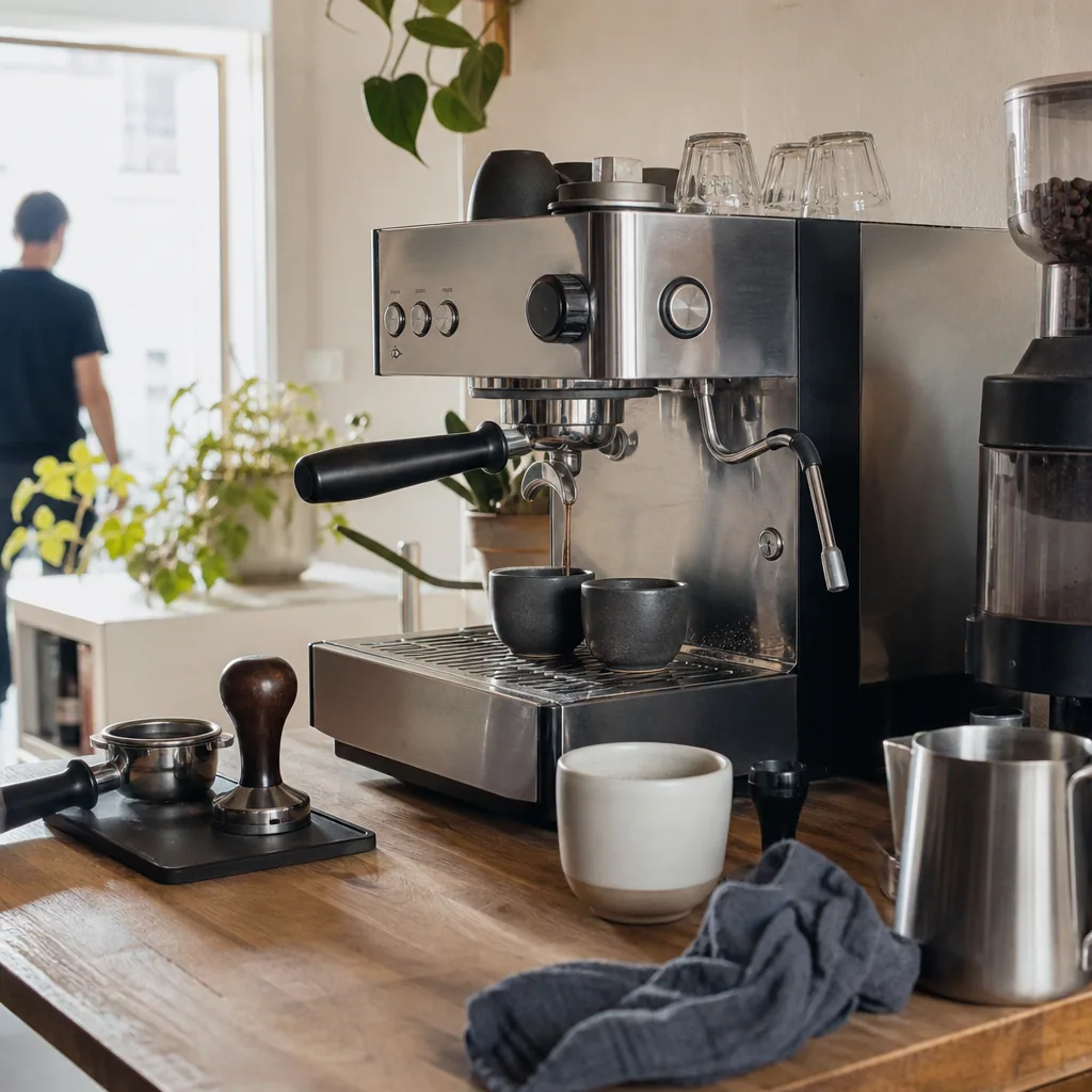 Semi-automatisk espressomaskine med manuel dampstang