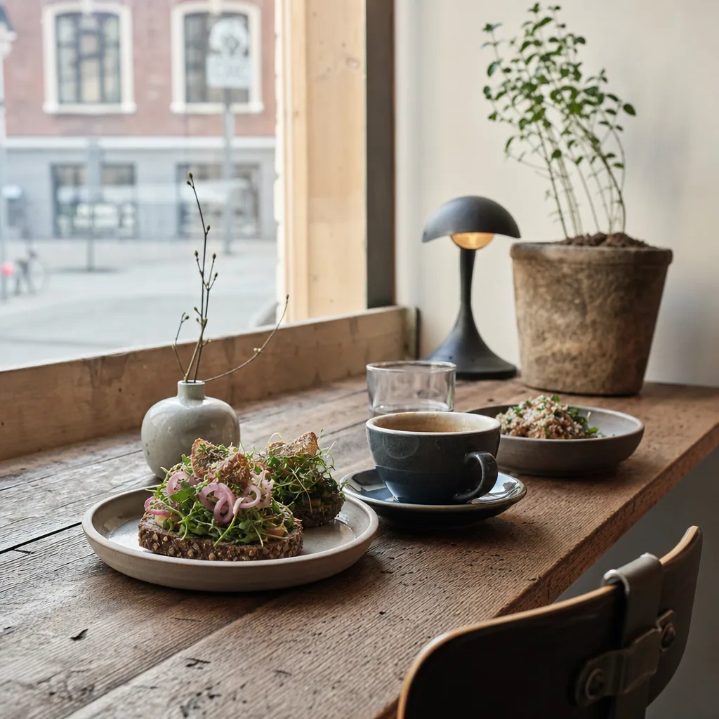 Vindue-plads med blødt lys på Kaffebaren