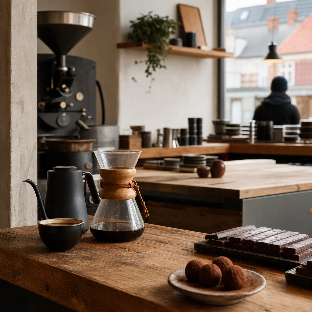 Gæster der arbejder og nyder kaffe på Frellsen