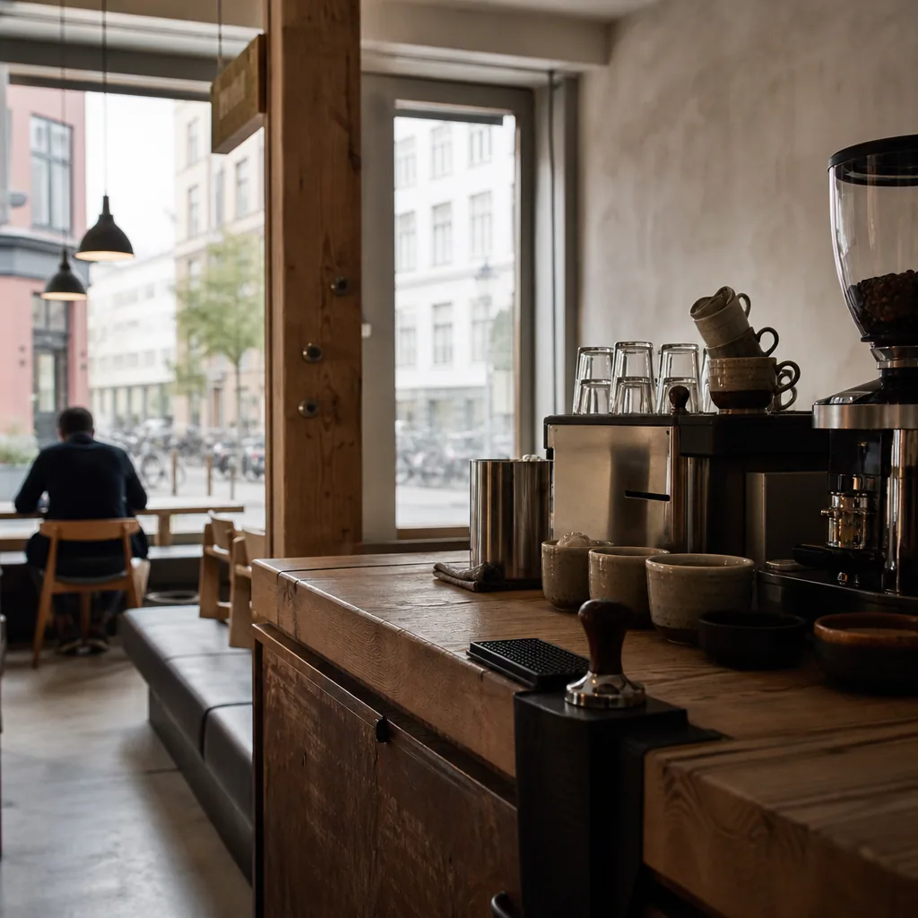 Hyggelig café med vinduesplads mod gaden