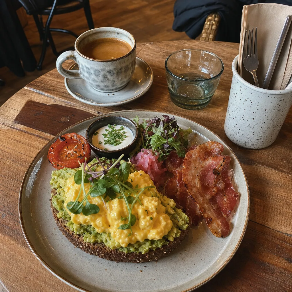 Brunch-ret med avocado-toast og æg