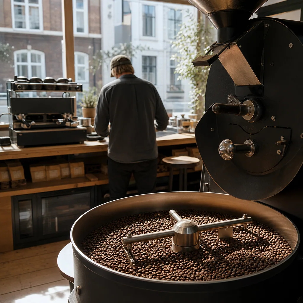 Hyggelig indretning med grønne plantas på Impact Roasters