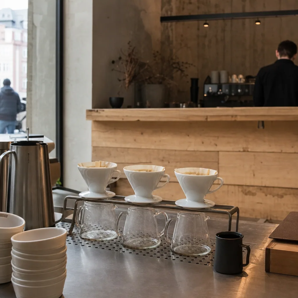Transparent display af kaffe-bønner fra forskellige farmere
